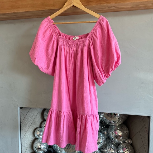 Square Neck Bubble Hem Pink Dress / Size Large - Picture 2 of 7